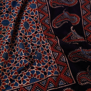 Black - Ajrakh Block Printed Cotton Single Bed Cover (90 x 60 in)