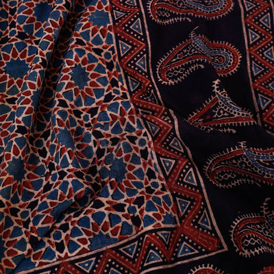 Black - Ajrakh Block Printed Cotton Single Bed Cover (90 x 60 in)