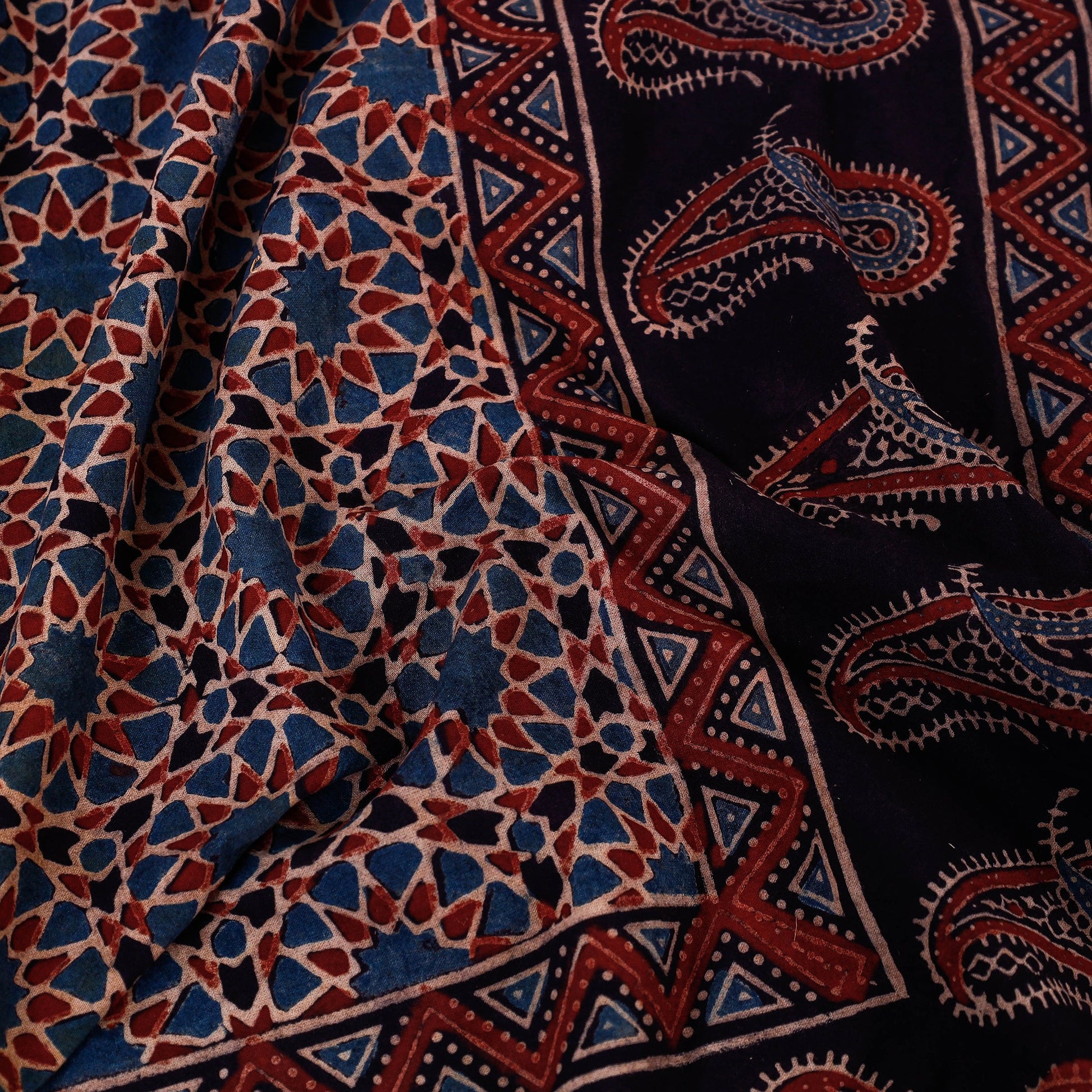 Black - Ajrakh Block Printed Cotton Single Bed Cover (90 x 60 in)