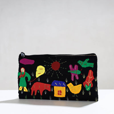Black - Pipli Applique Work Cotton Cosmetic Pouch