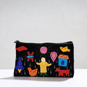 Black - Pipli Applique Work Cotton Cosmetic Pouch