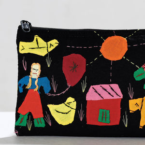 Black - Pipli Applique Work Cotton Cosmetic Pouch