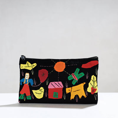 Black - Pipli Applique Work Cotton Cosmetic Pouch