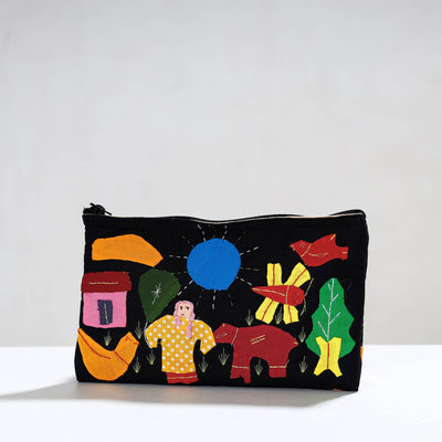 Black - Pipli Applique Work Cotton Cosmetic Pouch