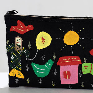 Black - Pipli Applique Work Cotton Cosmetic Pouch