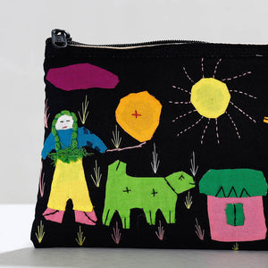 Black - Pipli Applique Work Cotton Cosmetic Pouch