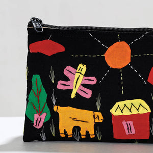 Black - Pipli Applique Work Cotton Cosmetic Pouch