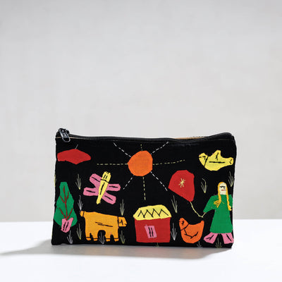 Black - Pipli Applique Work Cotton Cosmetic Pouch