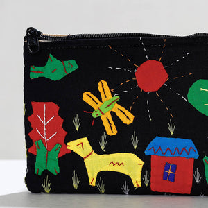 Black - Pipli Applique Work Cotton Cosmetic Pouch