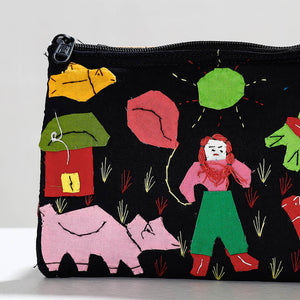Black - Pipli Applique Work Cotton Cosmetic Pouch