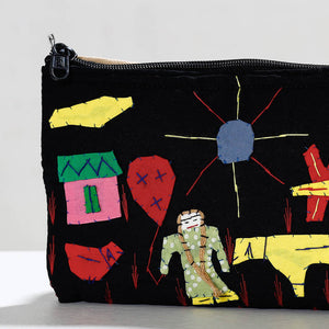 Black - Pipli Applique Work Cotton Cosmetic Pouch