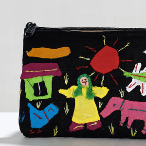 Black - Pipli Applique Work Cotton Cosmetic Pouch