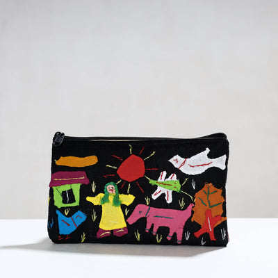 Black - Pipli Applique Work Cotton Cosmetic Pouch