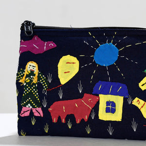 Black - Pipli Applique Work Cotton Cosmetic Pouch