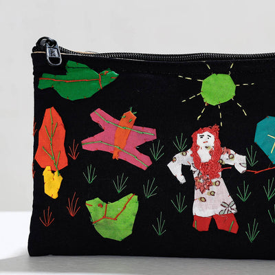 Black - Pipli Applique Work Cotton Cosmetic Pouch