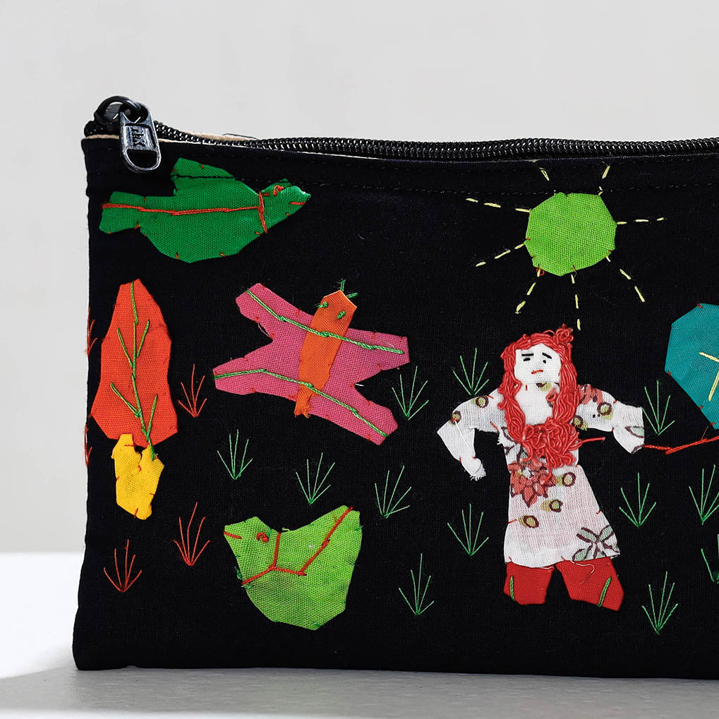 Black - Pipli Applique Work Cotton Cosmetic Pouch