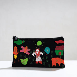 Black - Pipli Applique Work Cotton Cosmetic Pouch