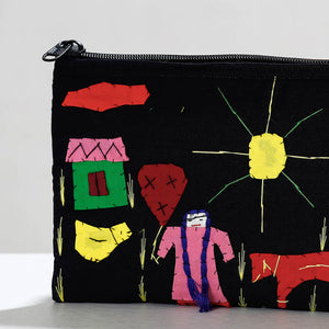 Black - Pipli Applique Work Cotton Cosmetic Pouch