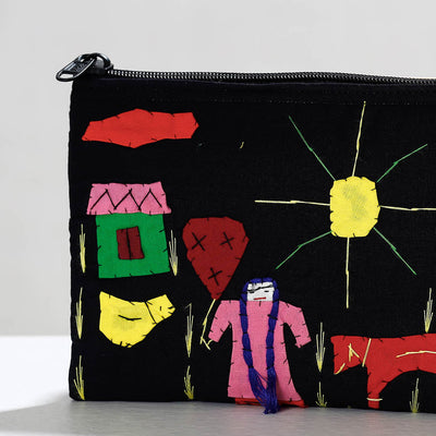 Black - Pipli Applique Work Cotton Cosmetic Pouch
