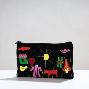 Black - Pipli Applique Work Cotton Cosmetic Pouch
