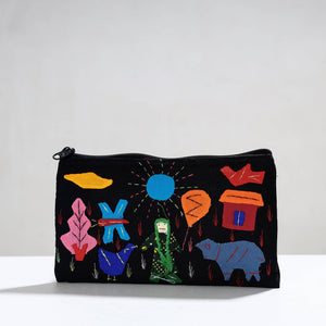 Black - Pipli Applique Work Cotton Cosmetic Pouch