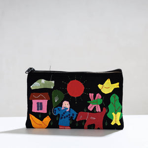 Black - Pipli Applique Work Cotton Cosmetic Pouch