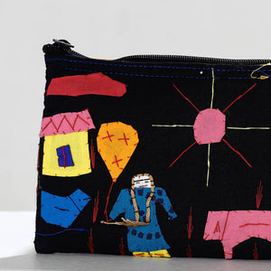 Black - Pipli Applique Work Cotton Cosmetic Pouch