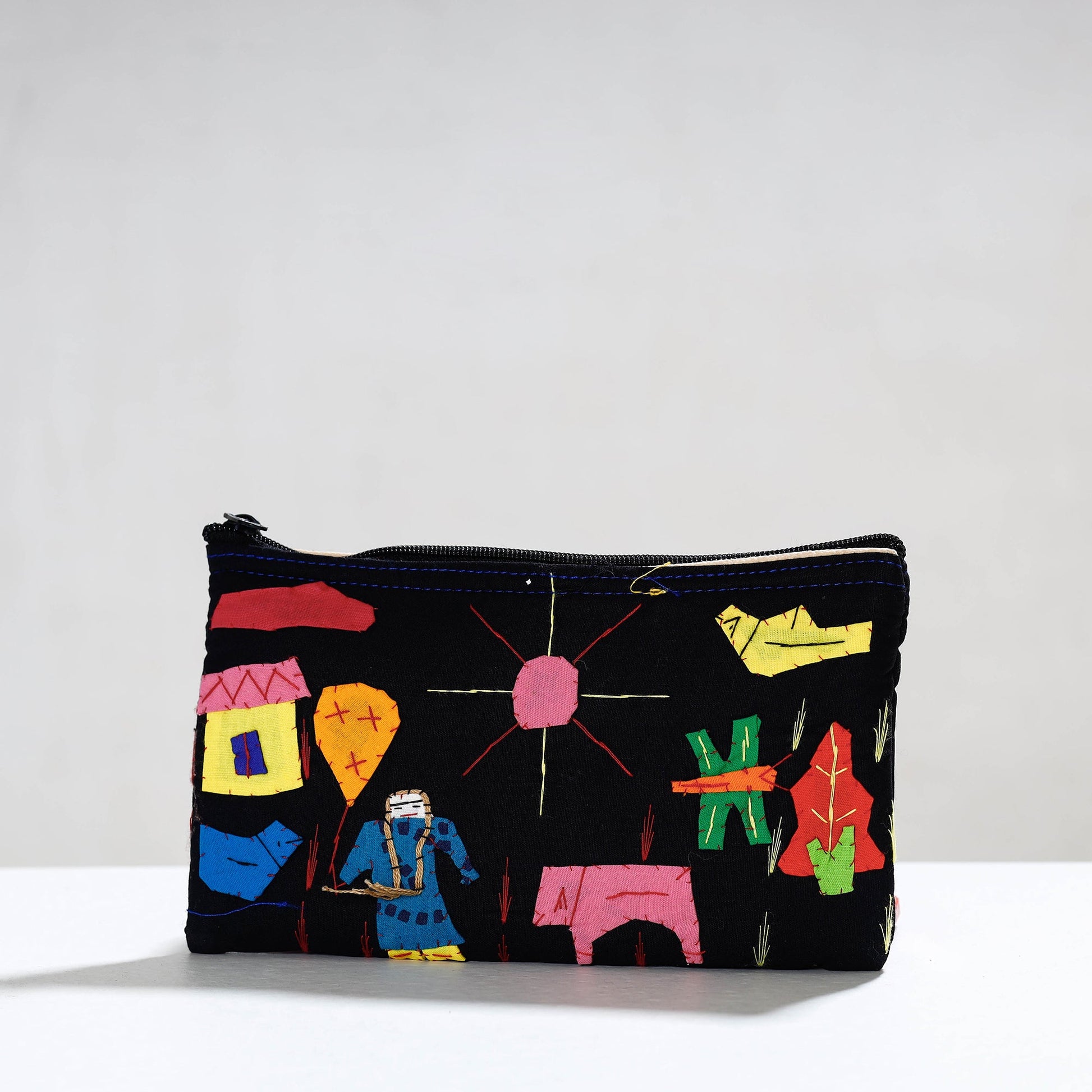 Black - Pipli Applique Work Cotton Cosmetic Pouch