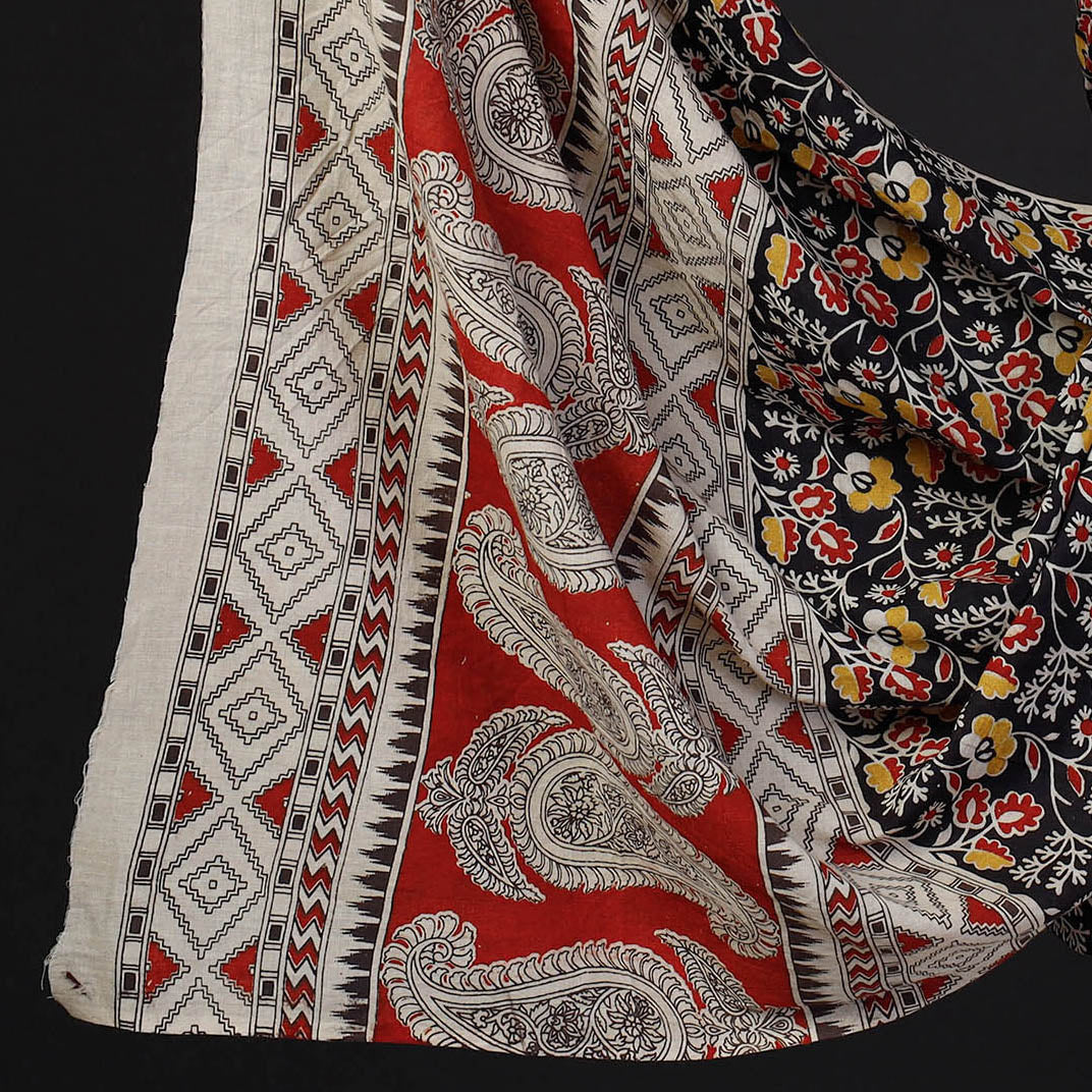Black - 2pc Kalamkari Printed Cotton Suit Material Set