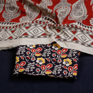 Black - 2pc Kalamkari Printed Cotton Suit Material Set