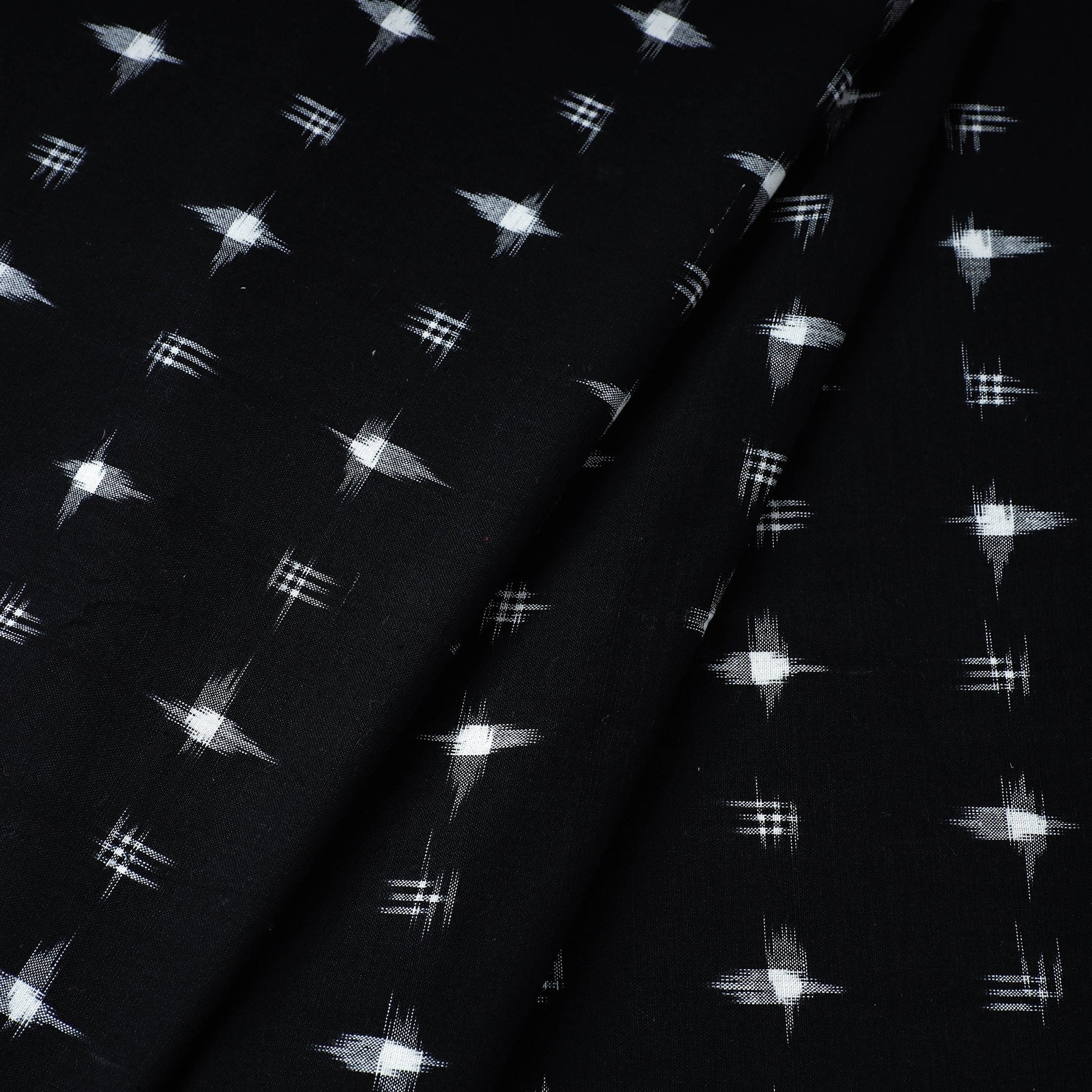 Black - Handloom Cotton Pochampally Double Ikat Fabric 02