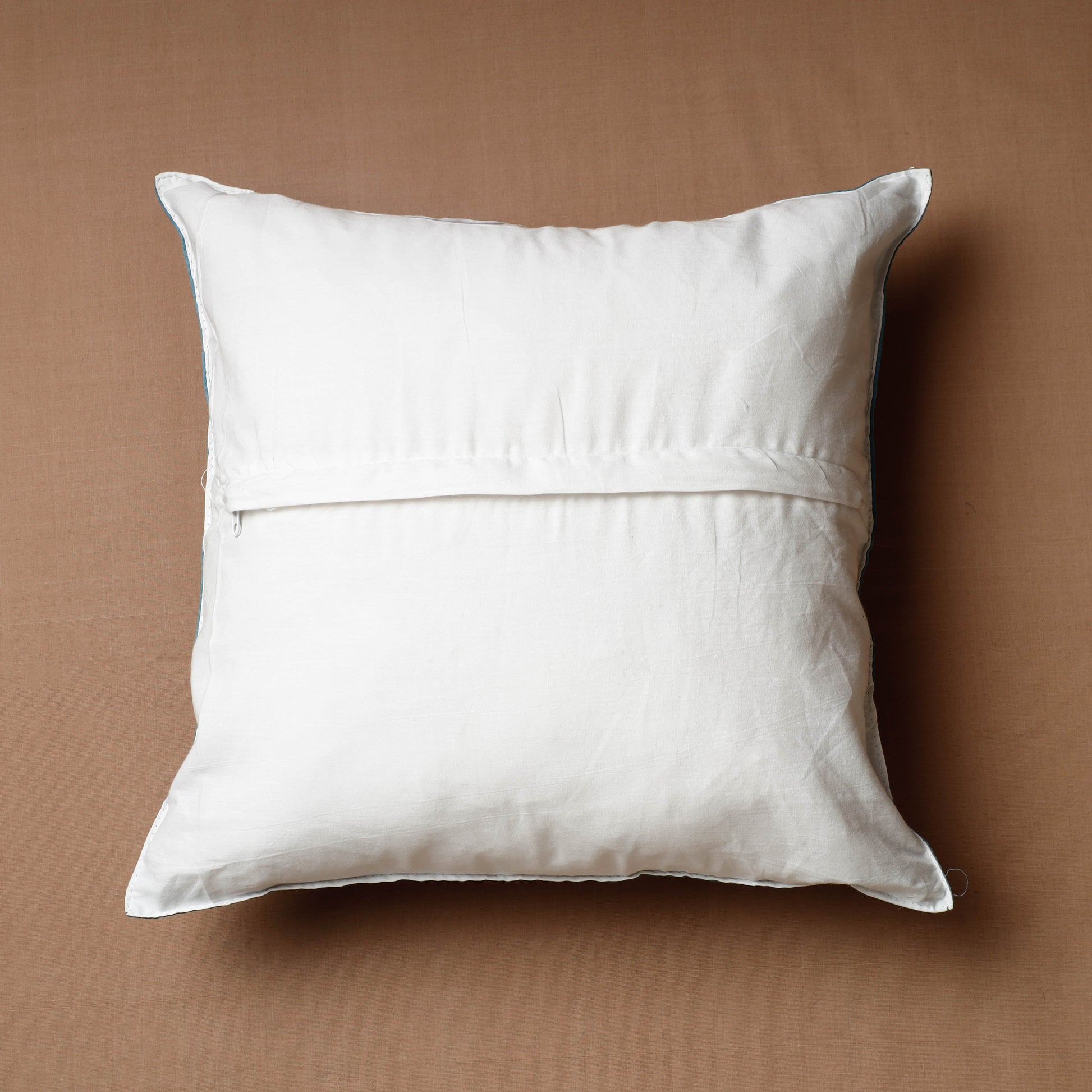 Beige - Block Print Cotton Sanganeri Cushion Cover (16 x 16 in)