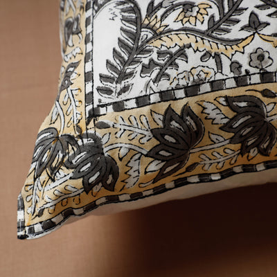 Beige - Block Print Cotton Sanganeri Cushion Cover (16 x 16 in)
