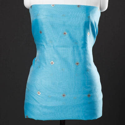 Blue - 3pc Chanderi Silk Cotton Handloom Flower Zari Buta Suit Material Set