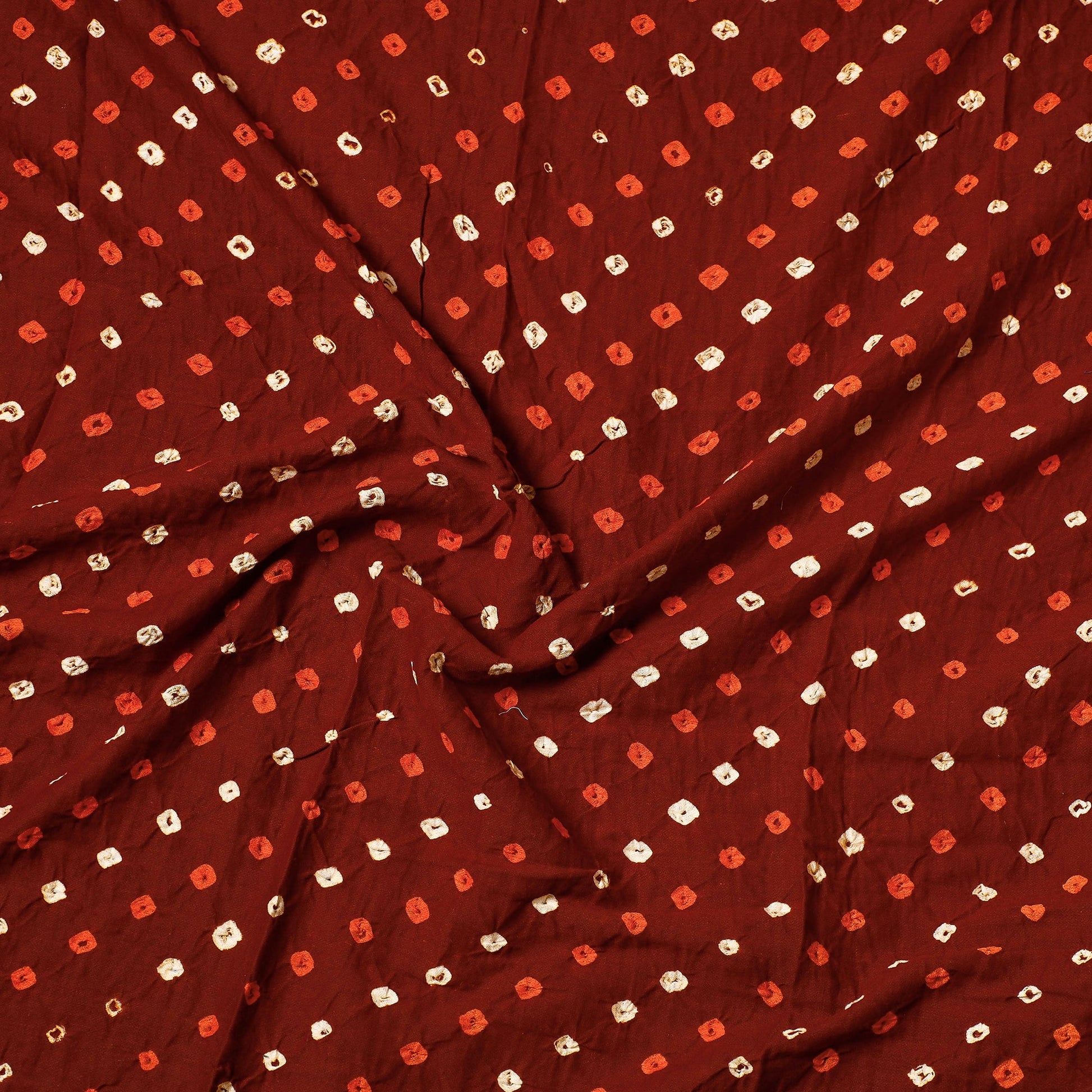 Brown - Kutch Bandhani Tie-Dye Satin Cotton Precut Fabric