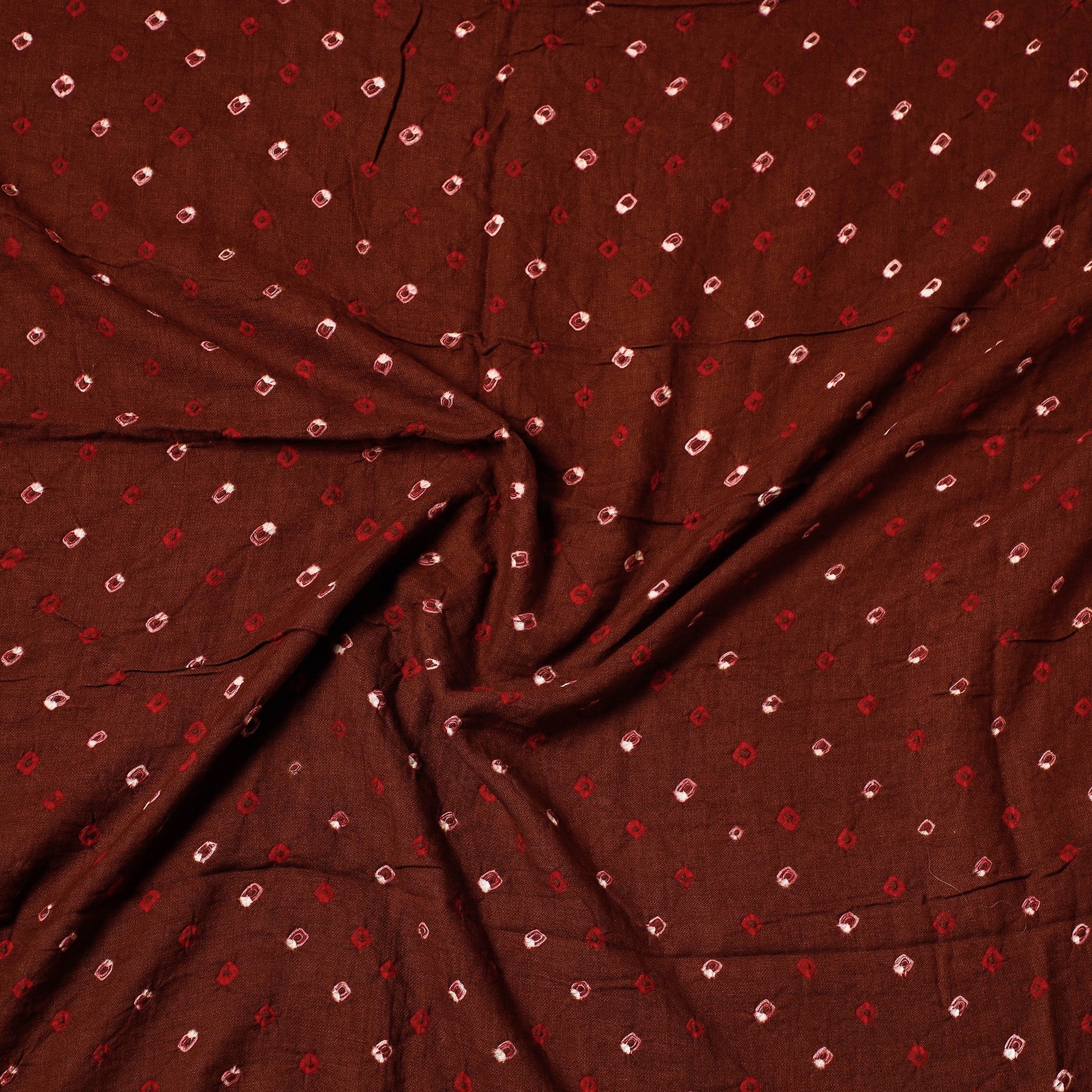 Brown - Kutch Bandhani Tie-Dye Satin Cotton Precut Fabric (1.75 Meter)