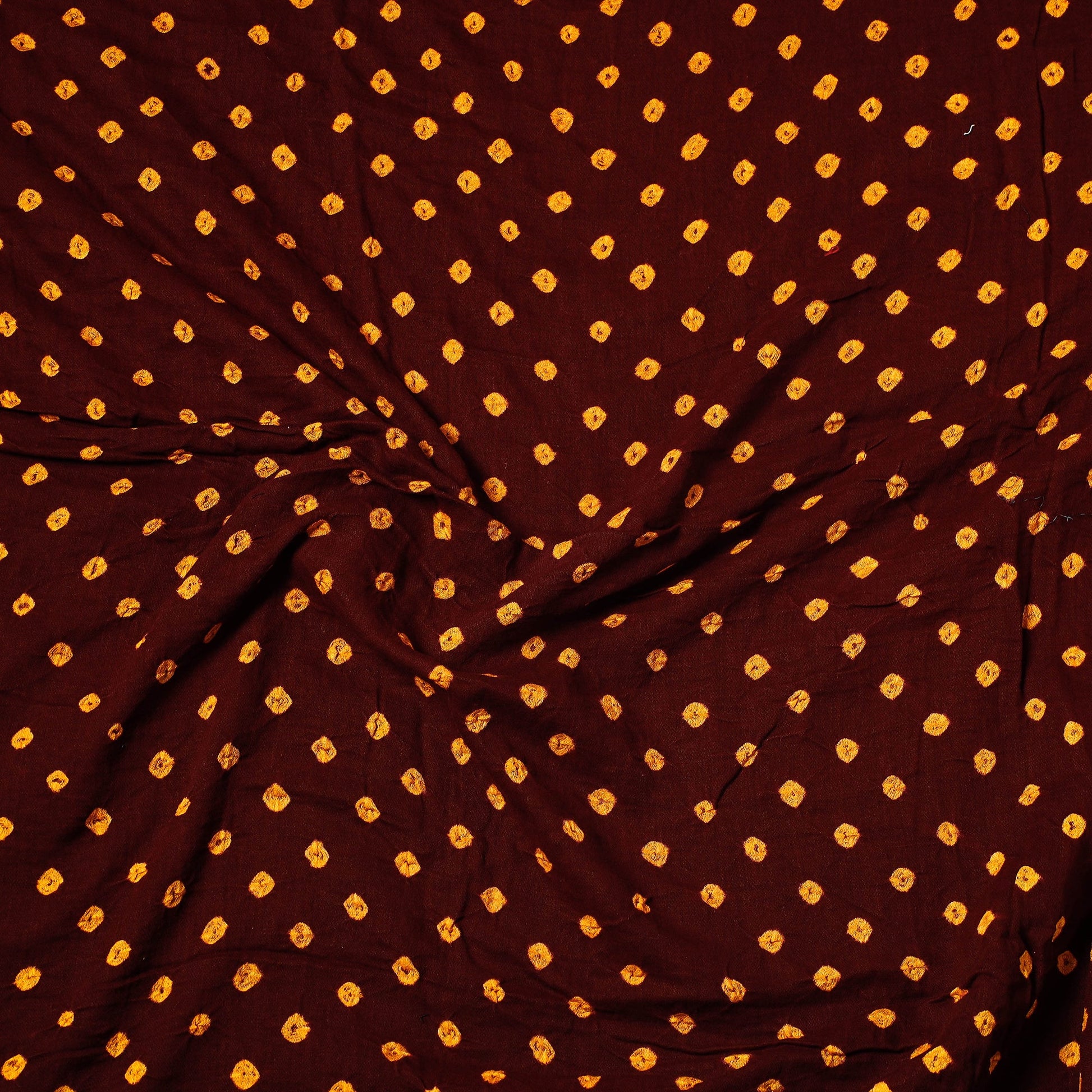 Brown - Kutch Bandhani Tie-Dye Satin Cotton Precut Fabric (1.6 Meter)