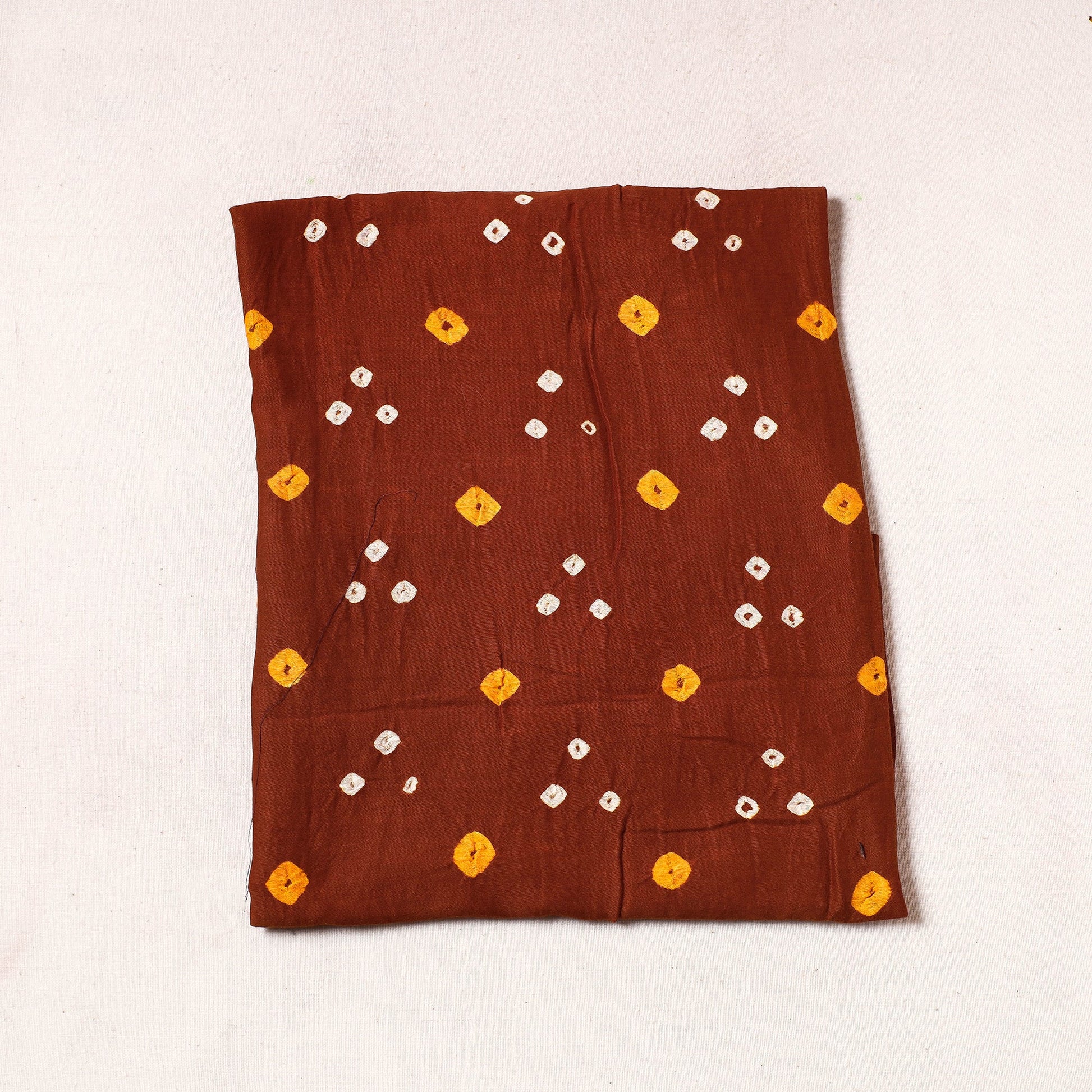 Brown - Kutch Bandhani Tie-Dye Satin Cotton Precut Fabric (0.9 Meter)