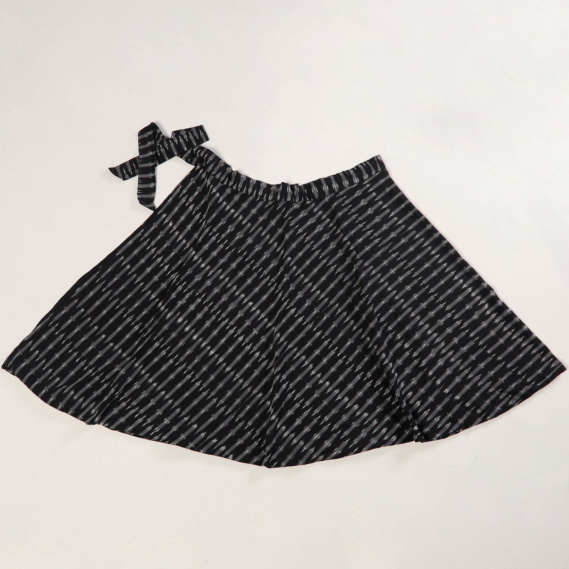 Black - Wrap Around Cotton Pochampally Ikat Skirt