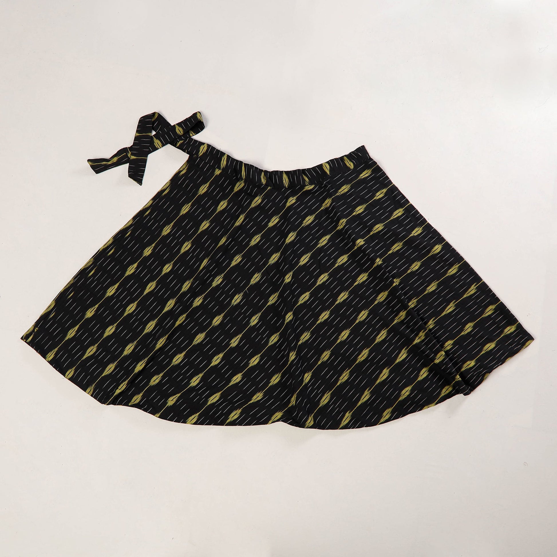 Black - Wrap Around Cotton Pochampally Ikat Skirt