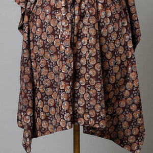 Brown - Bagru Block Printed Cotton Kaftan with Tie-Up Waist (Medium)