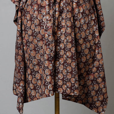 Brown - Bagru Block Printed Cotton Kaftan with Tie-Up Waist (Medium)