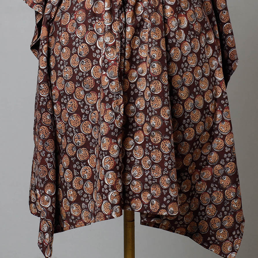 Brown - Bagru Block Printed Cotton Kaftan with Tie-Up Waist (Medium)