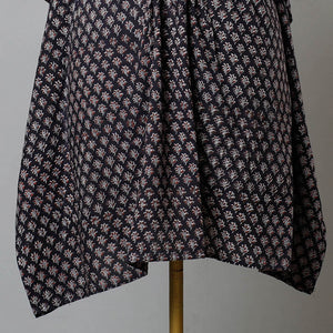 Black - Bagru Block Printed Cotton Kaftan with Tie-Up Waist (Medium)