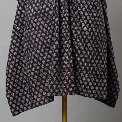 Black - Bagru Block Printed Cotton Kaftan with Tie-Up Waist (Medium)