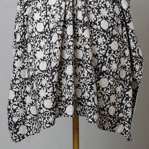 Black - Bagru Block Printed Cotton Kaftan with Tie-Up Waist (Medium)