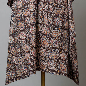 Brown - Block Print Cotton Kalamkari Kaftan with Tie-Up Waist (Medium)