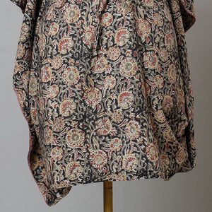 Black - Block Print Cotton Kalamkari Kaftan with Tie-Up Waist (Medium)