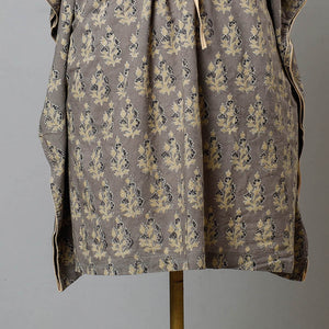 Brown - Ajrakh Block Printed Cotton Kaftan with Tie-Up Waist (Medium)