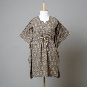 Brown - Ajrakh Block Printed Cotton Kaftan with Tie-Up Waist (Medium)